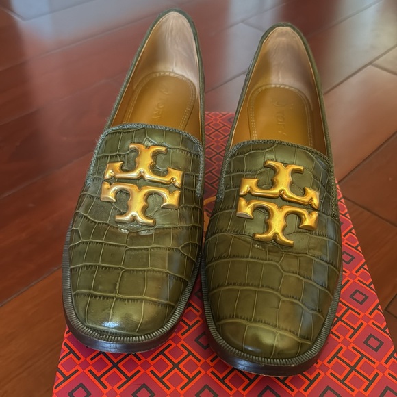 Stunning Tory Burch shoes. Croc effect leather, dark green. - Picture 2 of 4